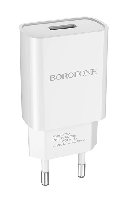 Сетевое зарядное устройство Borofone USB Travel Charger BA20A 2100 mA, Белое