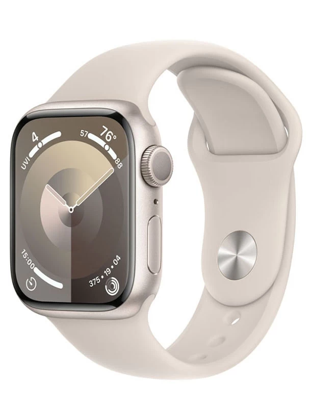 Apple Watch Series 9, 41 мм, алюминий цвета "сияющая звезда", спортивный ремешок "сияющая звезда", размер S/M (MR8T3)