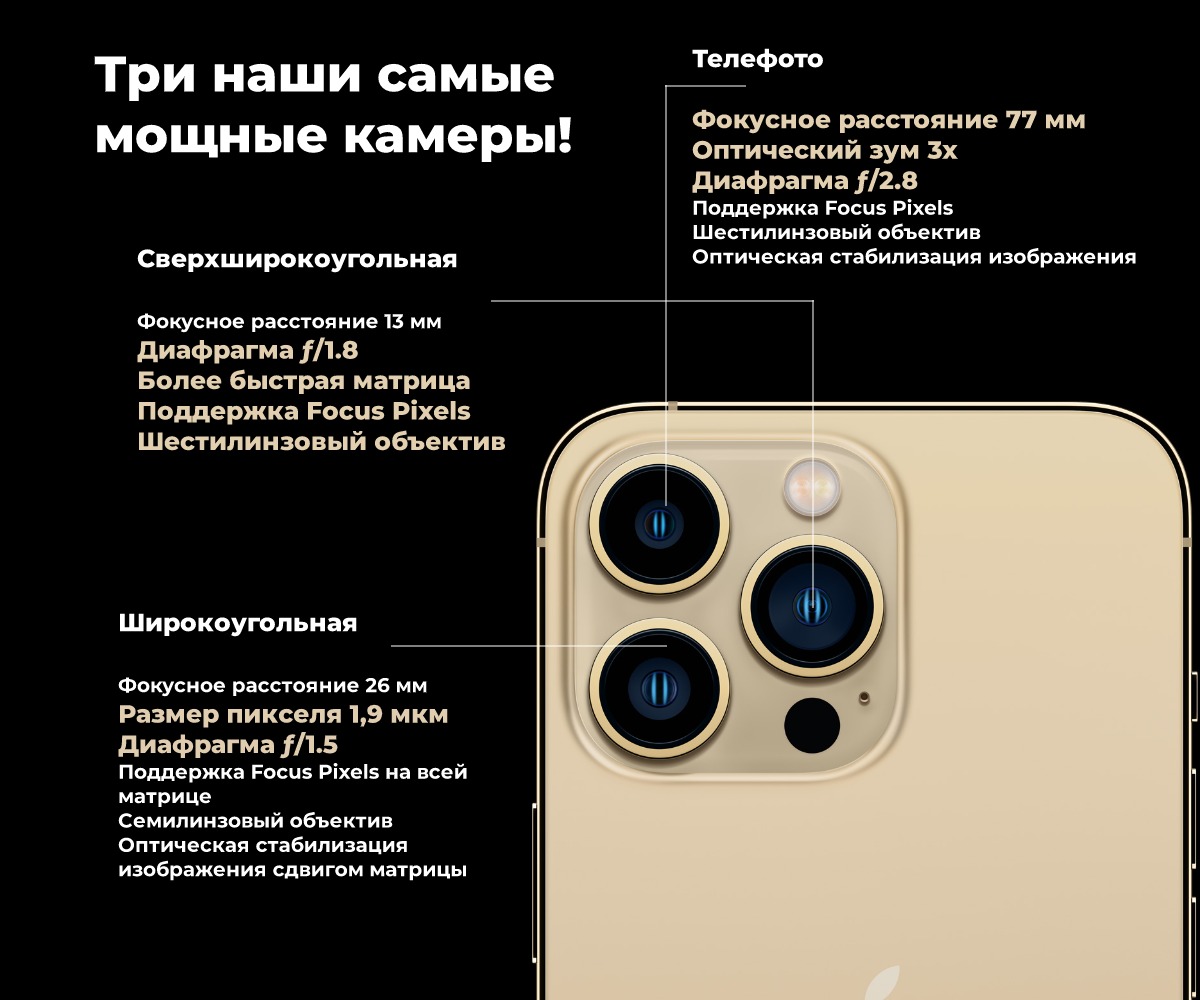 Смартфон Apple iPhone 13 Pro 256Gb Gold (MLW73RU/A)